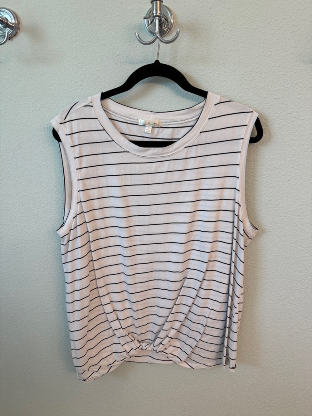 nine britton White & Black Striped Knot-Front Tank